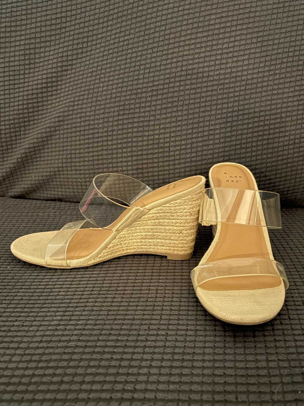 Clear-Strap Wedge Sandals in Beige new